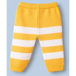 Babyhug Knit Sweater Set and Cap and Booties with Full Sleeves and Stripes Design in Yellow for Preemie-Preemie
