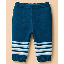 Babyhug Knit Full Sleeves Sweater Set With Cap & Booties and Striped Print in Navy Blue
