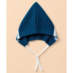 Babyhug Knit Full Sleeves Sweater Set With Cap & Booties and Striped Print in Navy Blue