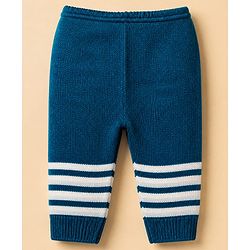 Babyhug Knit Full Sleeves Sweater Set With Cap & Booties and Striped Print in Navy Blue