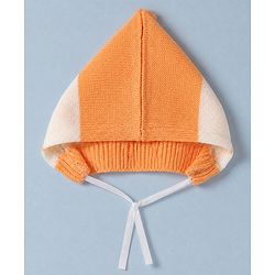 Babyhug Knit Sweater Set Cap and Booties With Full Sleeves and Stripes Design in Orange