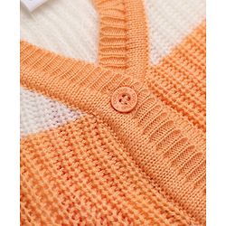 Babyhug Knit Sweater Set Cap and Booties With Full Sleeves and Stripes Design in Orange