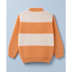 Babyhug Knit Sweater Set Cap and Booties With Full Sleeves and Stripes Design in Orange