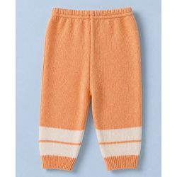 Babyhug Knit Sweater Set Cap and Booties With Full Sleeves and Stripes Design in Orange