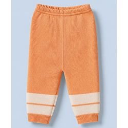 Babyhug Knit Sweater Set Cap and Booties With Full Sleeves and Stripes Design in Orange