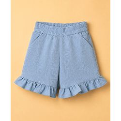 Babyhug 100% Cotton Woven Sleeveless Top and Shorts Set With Bow Applique - Blue