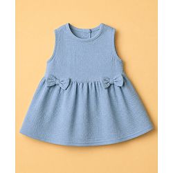 Babyhug 100% Cotton Woven Sleeveless Top and Shorts Set With Bow Applique - Blue