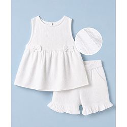 Babyhug 100% Cotton Woven Sleeveless Top and Shorts Set With Bow Applique - White