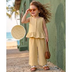 Babyhug Cotton Woven Sleeveless Top & Palazzo Set - Cream