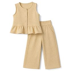 Babyhug Cotton Woven Sleeveless Top & Palazzo Set - Cream
