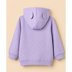 Babyhug 100% Cotton Terry Knit Full Sleeves Jacket With Inner Tee & Pant Set with Cat Print - Purple