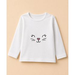 Babyhug 100% Cotton Terry Knit Full Sleeves Jacket With Inner Tee & Pant Set with Cat Print - Purple