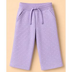Babyhug 100% Cotton Terry Knit Full Sleeves Jacket With Inner Tee & Pant Set with Cat Print - Purple