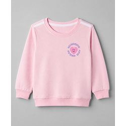 Babyhug 100% Cotton Terry Knit Full Sleeves Top & Pant Set With Text Print - Pink