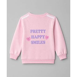 Babyhug 100% Cotton Terry Knit Full Sleeves Top & Pant Set With Text Print - Pink