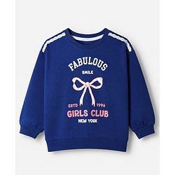 Babyhug Velour Knit Full Sleeves Winter Wear Suit With Bow Print - Navy Blue