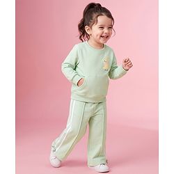 Babyhug Terry Knit Full Sleeves Top With Rabbit Patch & Pants Set - Light Green