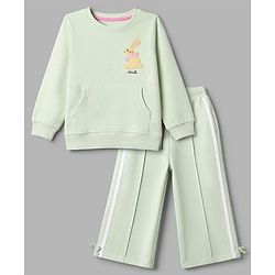 Babyhug Terry Knit Full Sleeves Top With Rabbit Patch & Pants Set - Light Green