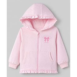 Babyhug 100% Cotton Terry Knit Full Sleeves Hooded Jacket & Legging With Bow - Pink