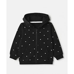 Babyhug 100% Cotton Terry Knit Full Sleeves Top and Pant Set with Hearts Print & Hooded Jacket in Black