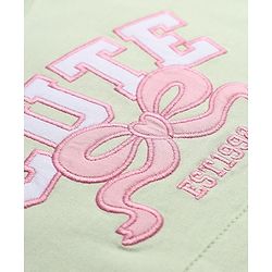 Babyhug Terry Knit Full Sleeves Top With Bow & Text Embroidery & Pant Set - Light Green