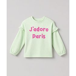 Babyhug 100% Cotton Terry Knit Ribbed Full Sleeves Top and Pant with J'Adore Paris Text & Cherry Print - Light Green