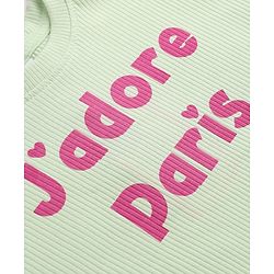Babyhug 100% Cotton Terry Knit Ribbed Full Sleeves Top and Pant with J'Adore Paris Text & Cherry Print - Light Green