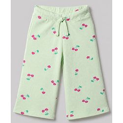 Babyhug 100% Cotton Terry Knit Ribbed Full Sleeves Top and Pant with J'Adore Paris Text & Cherry Print - Light Green