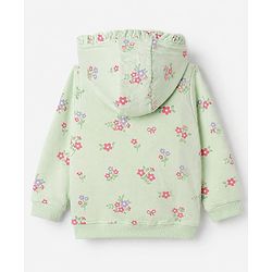 Babyhug 100% Cotton Terry Knit Full Sleeves Hooded Jacket & Jogger With Floral Print - Green