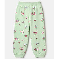 Babyhug 100% Cotton Terry Knit Full Sleeves Hooded Jacket & Jogger With Floral Print - Green