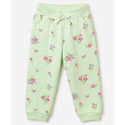 Babyhug 100% Cotton Terry Knit Full Sleeves Hooded Jacket & Jogger With Floral Print - Green