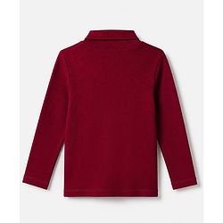 Babyhug Cotton Knit Ribbed Turtle Neck Solid T-Shirt with Full Sleeves - Burgundy