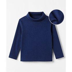 Babyhug Cotton Knit Full Sleeves Ribbed Skivi Winter T-Shirt - Navy Blue