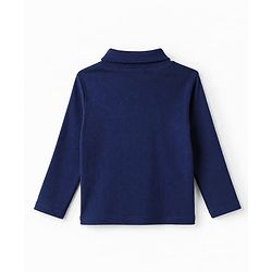 Babyhug Cotton Knit Full Sleeves Ribbed Skivi Winter T-Shirt - Navy Blue