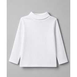 Babyhug Cotton Mixes Knit Solid Winter T-Shirt with Full Sleeves & Ribbed Skivi Neck - White