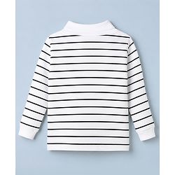 Babyhug Cotton Lycra Knit Skivi Winter T-Shirt with Full Sleeves and Stripes - White & Black
