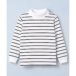 Babyhug Cotton Lycra Knit Skivi Winter T-Shirt with Full Sleeves and Stripes - White & Black