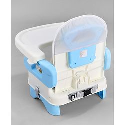 Babyhug Comfort Folding Booster Seat with 3 Point Safety Harness - Blue| Adjustable Height| Removable Food Tray| Foldable Design| Washable Seat Cover