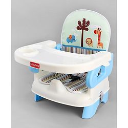Babyhug Comfort Folding Booster Seat with 3 Point Safety Harness - Blue| Adjustable Height| Removable Food Tray| Foldable Design| Washable Seat Cover