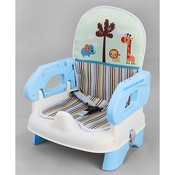 Babyhug Comfort Folding Booster Seat with 3 Point Safety Harness - Blue| Adjustable Height| Removable Food Tray| Foldable Design| Washable Seat Cover
