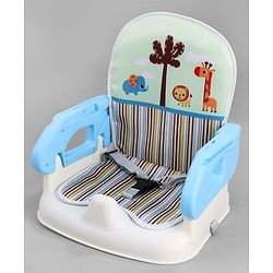 Babyhug Comfort Folding Booster Seat with 3 Point Safety Harness - Blue| Adjustable Height| Removable Food Tray| Foldable Design| Washable Seat Cover
