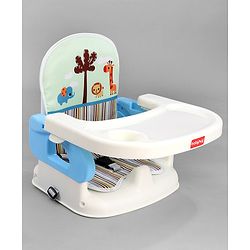 Babyhug Comfort Folding Booster Seat with 3 Point Safety Harness - Blue| Adjustable Height| Removable Food Tray| Foldable Design| Washable Seat Cover