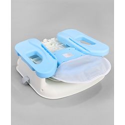 Babyhug Comfort Folding Booster Seat with 3 Point Safety Harness - Blue| Adjustable Height| Removable Food Tray| Foldable Design| Washable Seat Cover