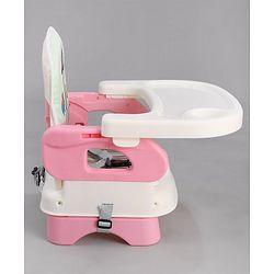Babyhug Comfort Folding Booster Seat with 3 Point Safety Harness - Pink| Adjustable Height| Removable Food Tray| Foldable Design| Washable Seat Cover