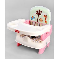Babyhug Comfort Folding Booster Seat with 3 Point Safety Harness - Pink| Adjustable Height| Removable Food Tray| Foldable Design| Washable Seat Cover