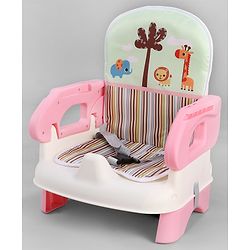 Babyhug Comfort Folding Booster Seat with 3 Point Safety Harness - Pink| Adjustable Height| Removable Food Tray| Foldable Design| Washable Seat Cover