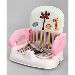 Babyhug Comfort Folding Booster Seat with 3 Point Safety Harness - Pink| Adjustable Height| Removable Food Tray| Foldable Design| Washable Seat Cover
