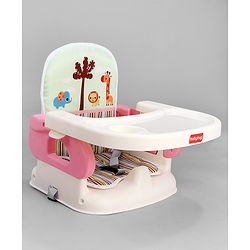 Babyhug Comfort Folding Booster Seat with 3 Point Safety Harness - Pink| Adjustable Height| Removable Food Tray| Foldable Design| Washable Seat Cover