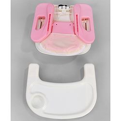 Babyhug Comfort Folding Booster Seat with 3 Point Safety Harness - Pink| Adjustable Height| Removable Food Tray| Foldable Design| Washable Seat Cover