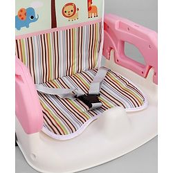 Babyhug Comfort Folding Booster Seat with 3 Point Safety Harness - Pink| Adjustable Height| Removable Food Tray| Foldable Design| Washable Seat Cover